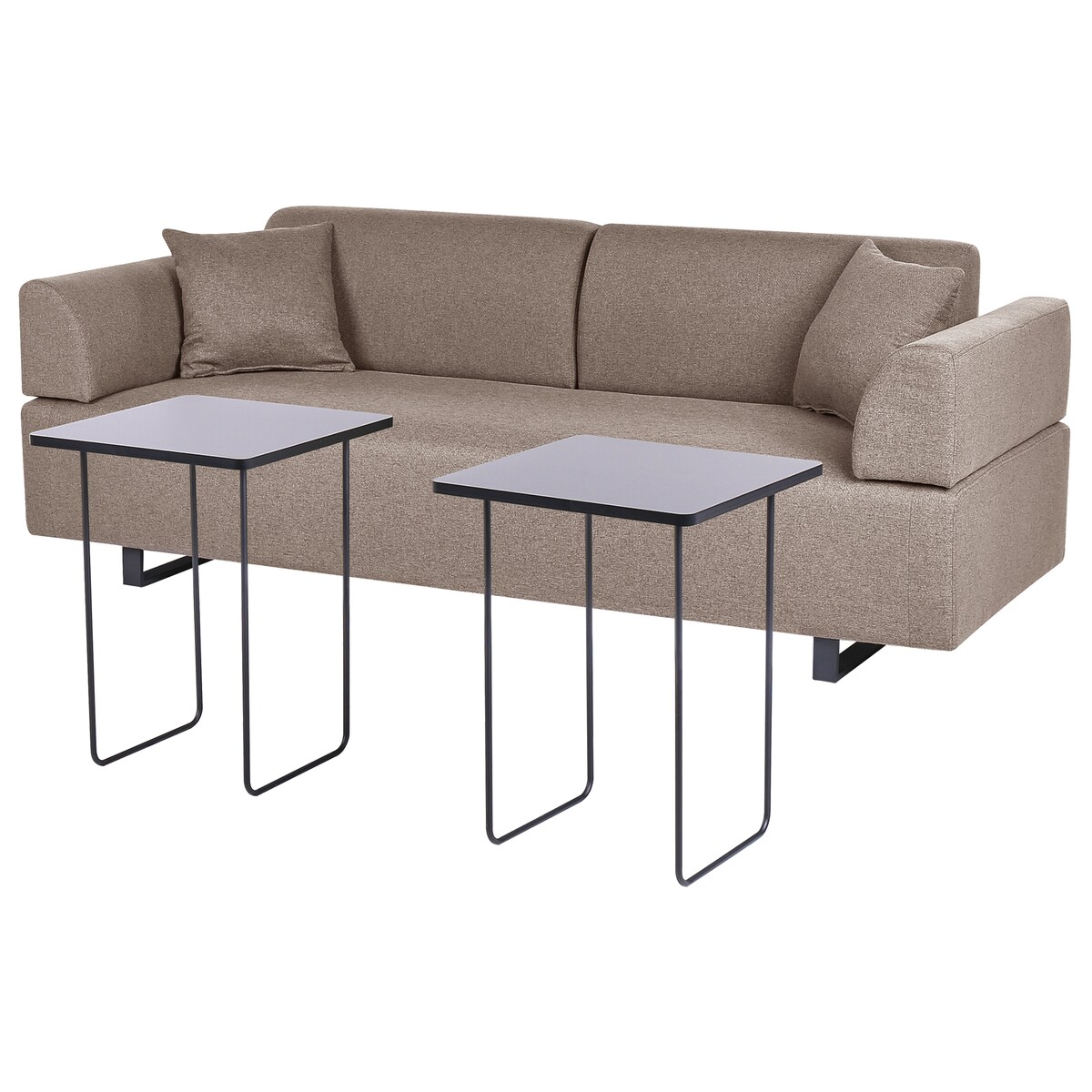 Sofa dla 3 osób SOKNA Beżowoszary ze stolikami