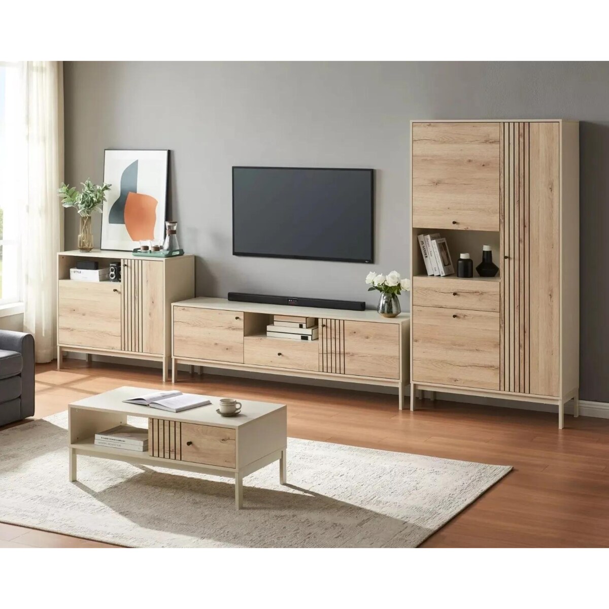 Komoda FROST 3D1S 180 cm off white/dąb alpejski