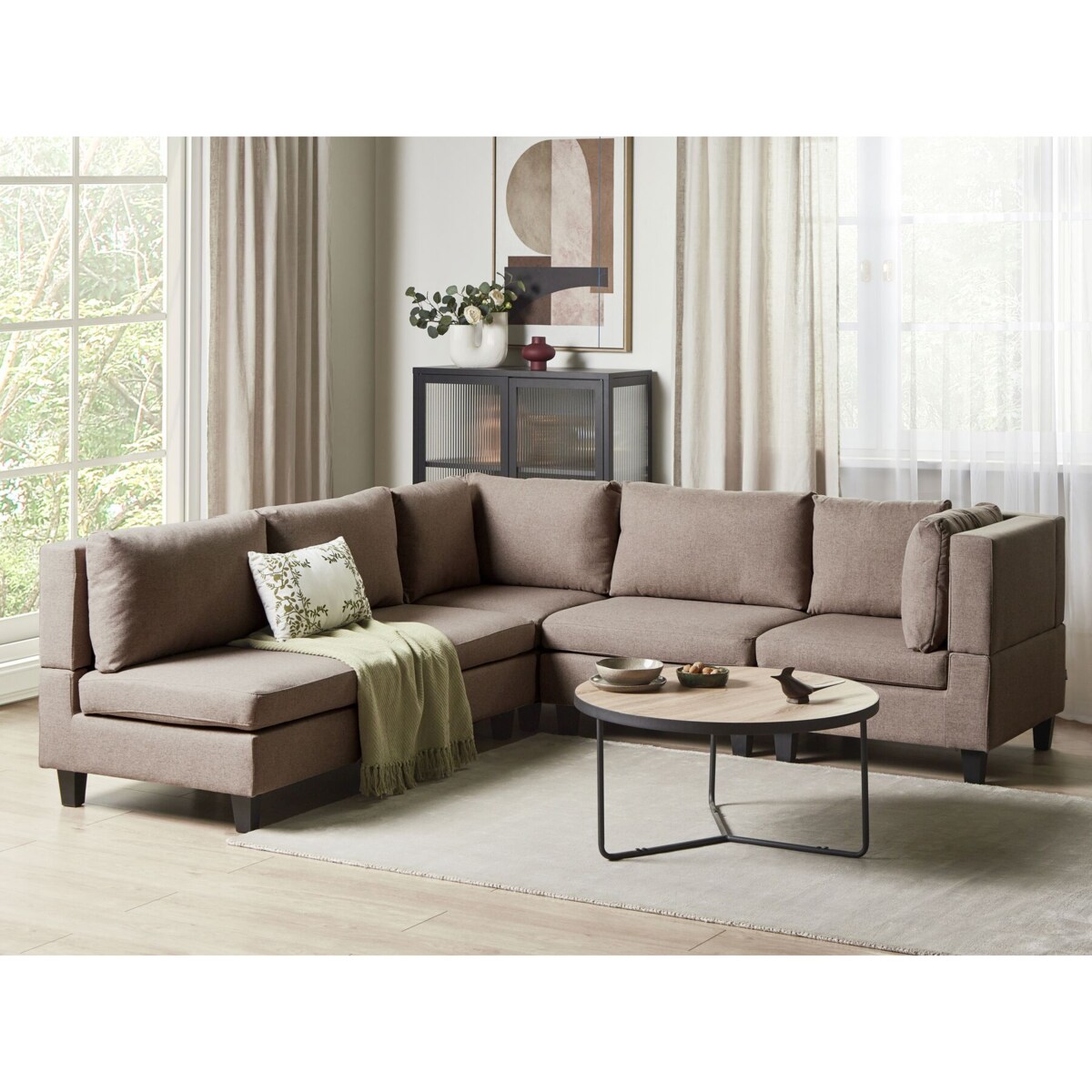 Tapicerowany lewostronny narożnik modułowy 5-osobowy brązowy UNSTAD