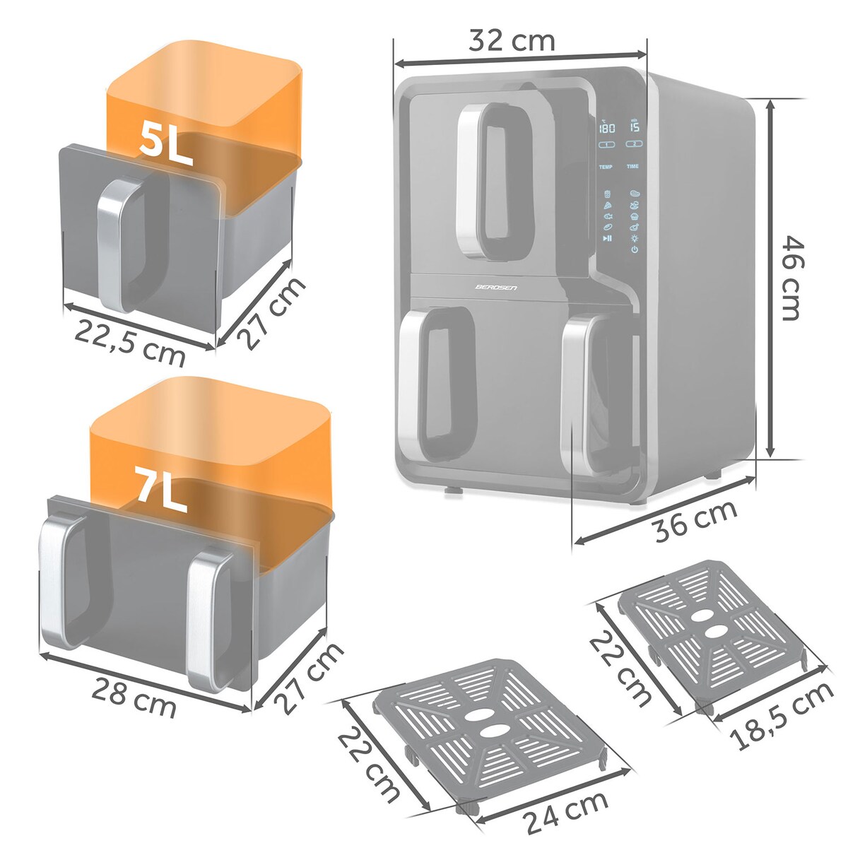 Frytkownica beztłuszczowa Berdsen BD-664 dwukomorowa pionowa 12L Air Fryer 2800W