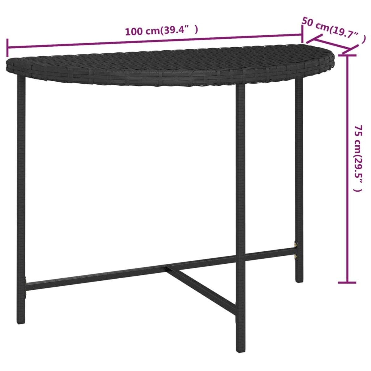 vidaXL Stolik ogrodowy, czarny, 100x50x75 cm, rattan PE