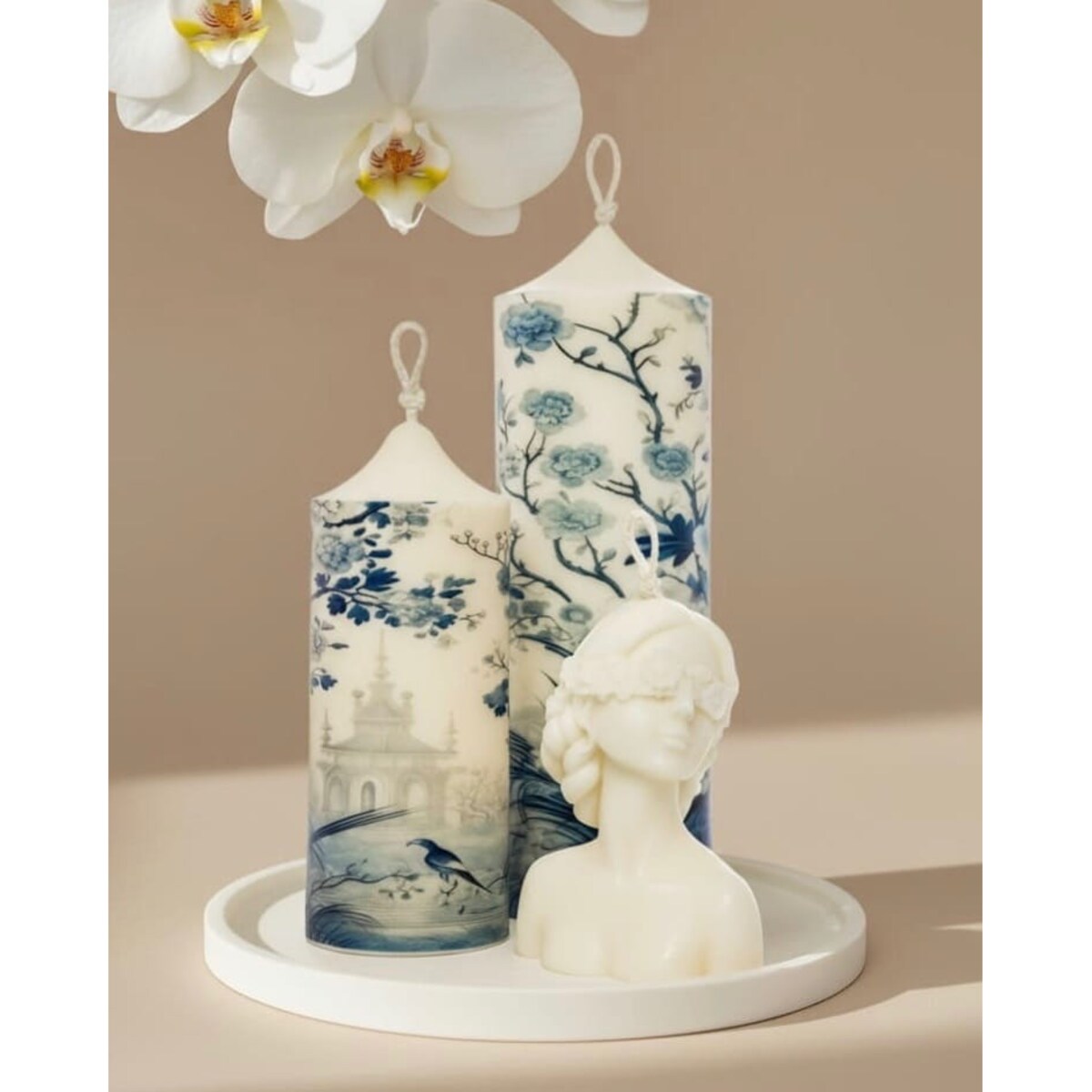 Zestaw świec sojowych Eva na dekoracyjnej tacy – elegancki prezent z torbą w zestawie