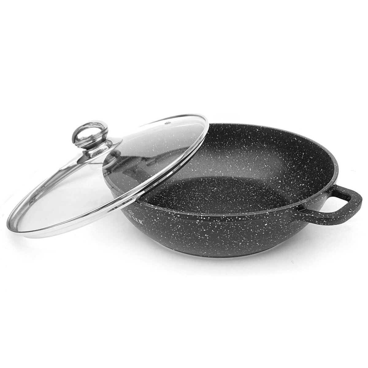 Garnek marmurkowy niski z pokrywką wok czarny 3.3L 28cm indukcja gaz ZILNER