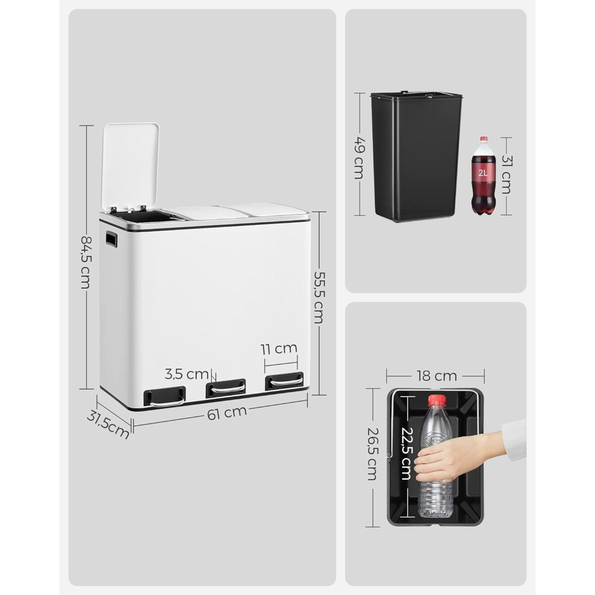 Kosz Na Śmieci Potrójny Segregacja Biały