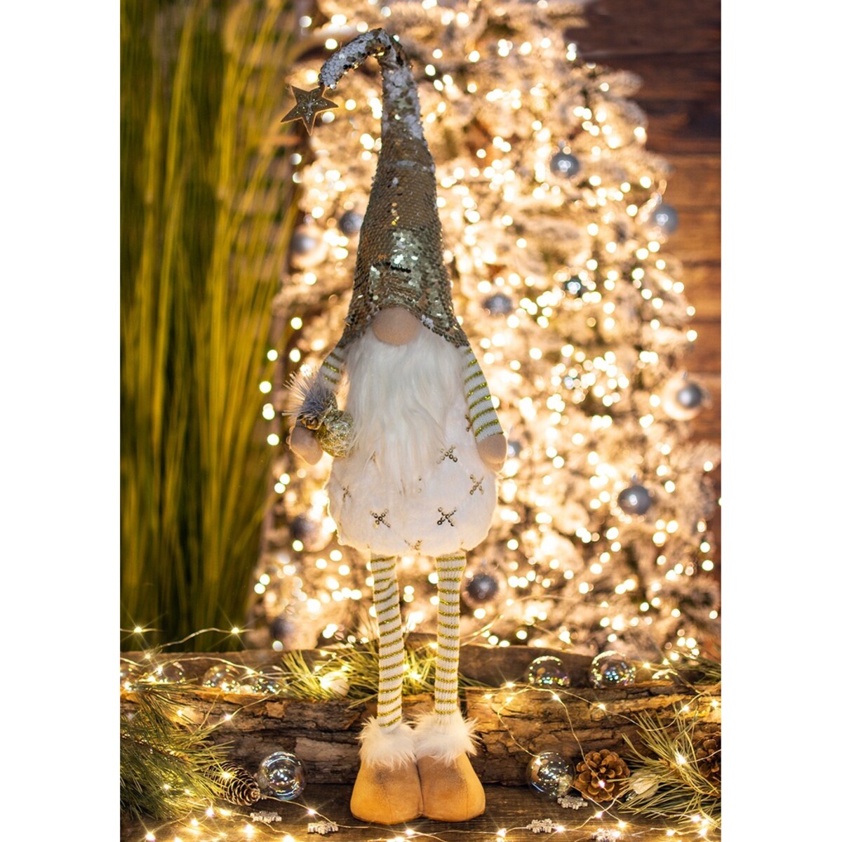 SKRZAT świąteczny KRASNAL gnom Mikołaj DUŻY biały