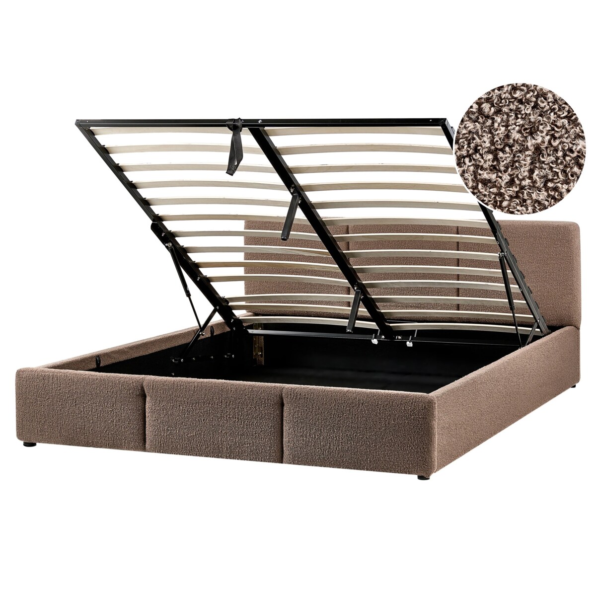 Łóżko z pojemnikiem Boucle BOUSSE 160 x 200 cm Beżowoszary