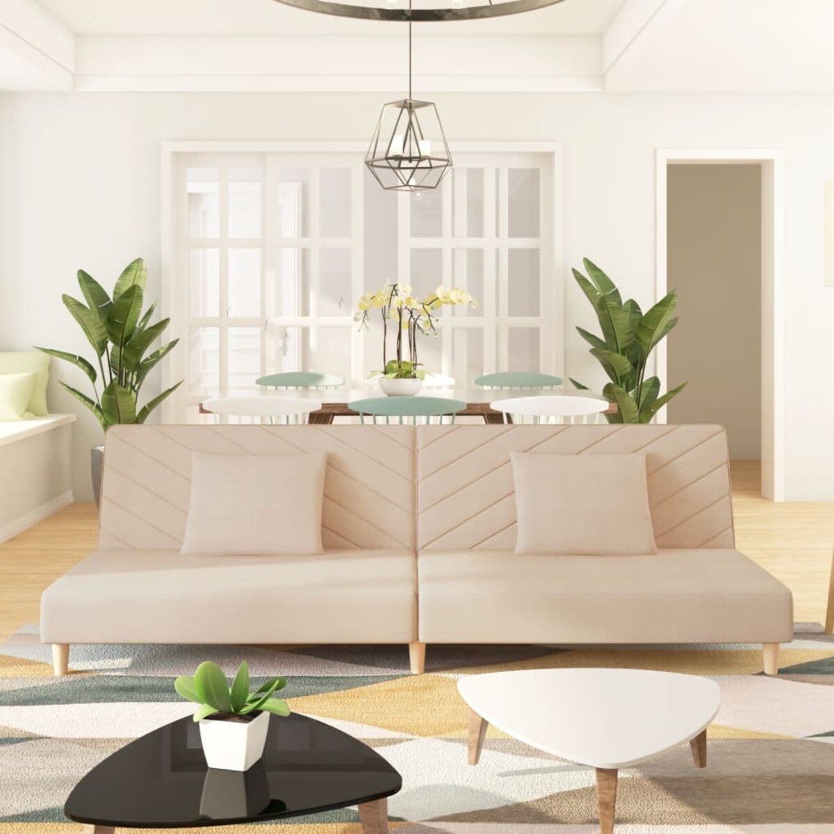 vidaXL 2-osobowa kanapa, 2 poduszki, kremowa, tapicerowana tkaniną