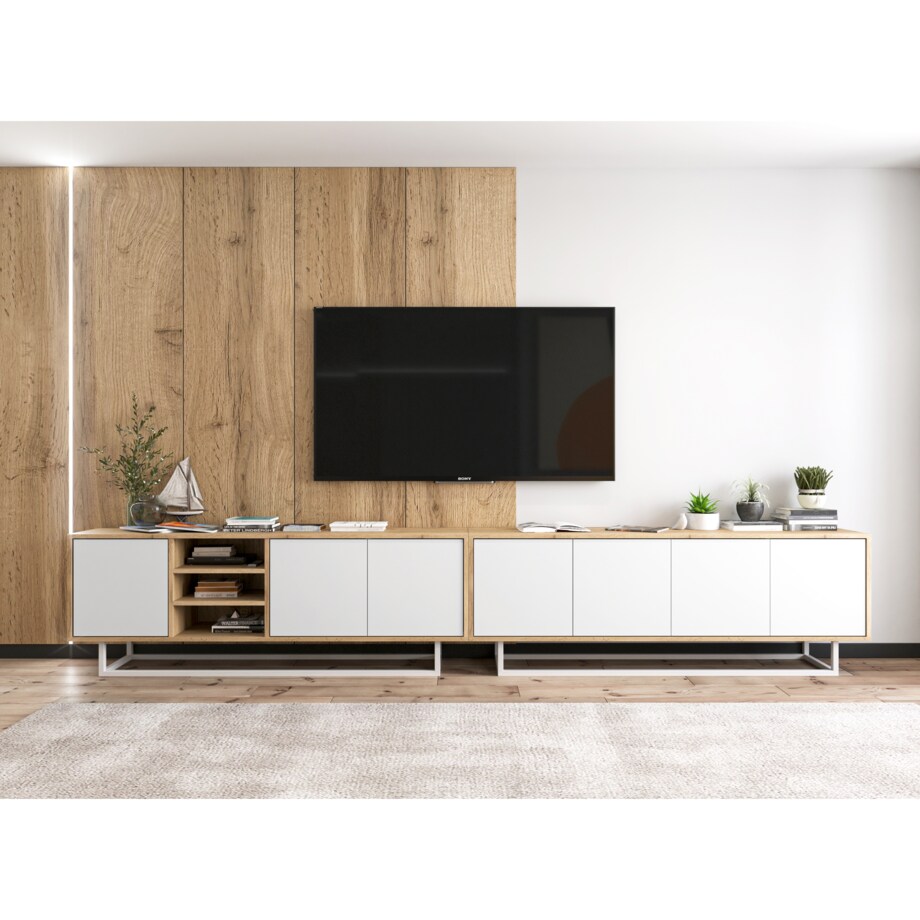 Industrialna Szafka RTV Loft Komoda RTV Dąb Wotan Biały MAT 150 cm