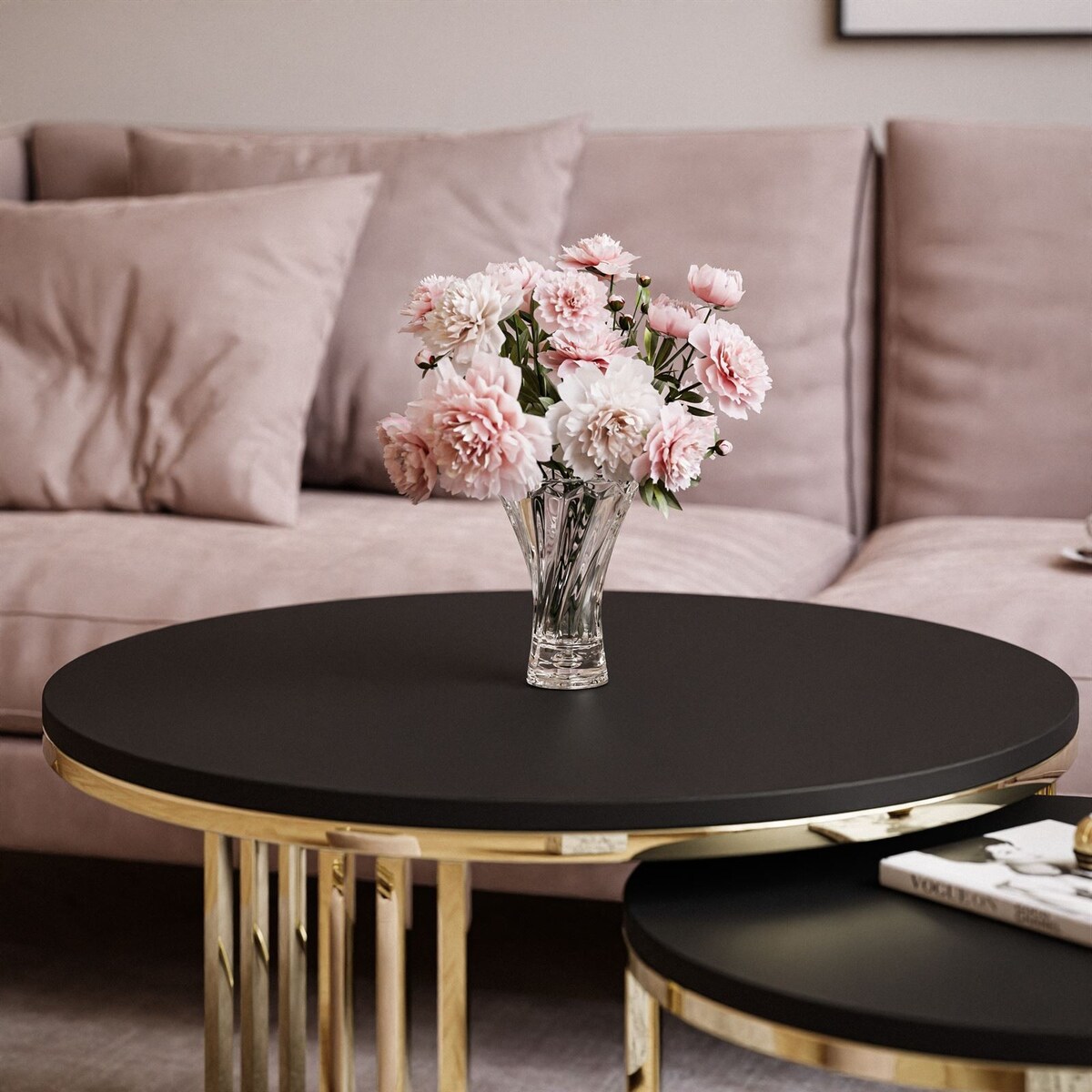 Stolik kawowy 2w1 LORI złoty chrom czarny mat