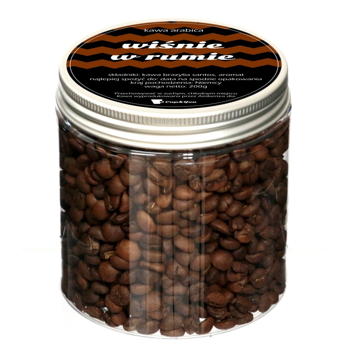 Kawa aromatyzowana smakowa WIŚNIE W RUMIE ziarnista ARABICA Cup&You 200g na prezent upominek dla kobiety mężczyzny faceta mamy taty żony męża