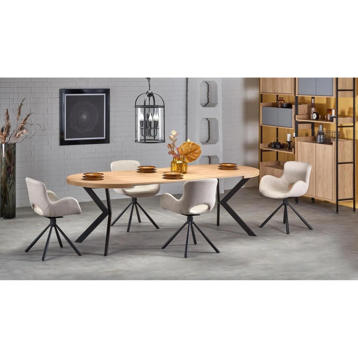 Stół okrągły rozkładany PERONI 100(250)x100 dąb/czarny