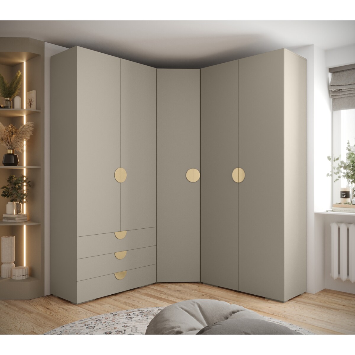 Garderoba wysoka do przedpokoju INOVA 4 Z1 kaszmir+złoty