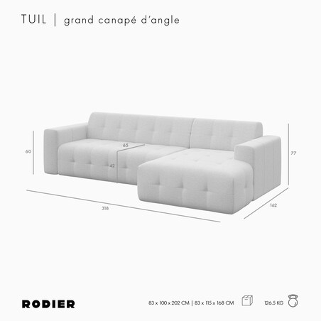 Sofa narożna prawa Tuil XL, camelowa