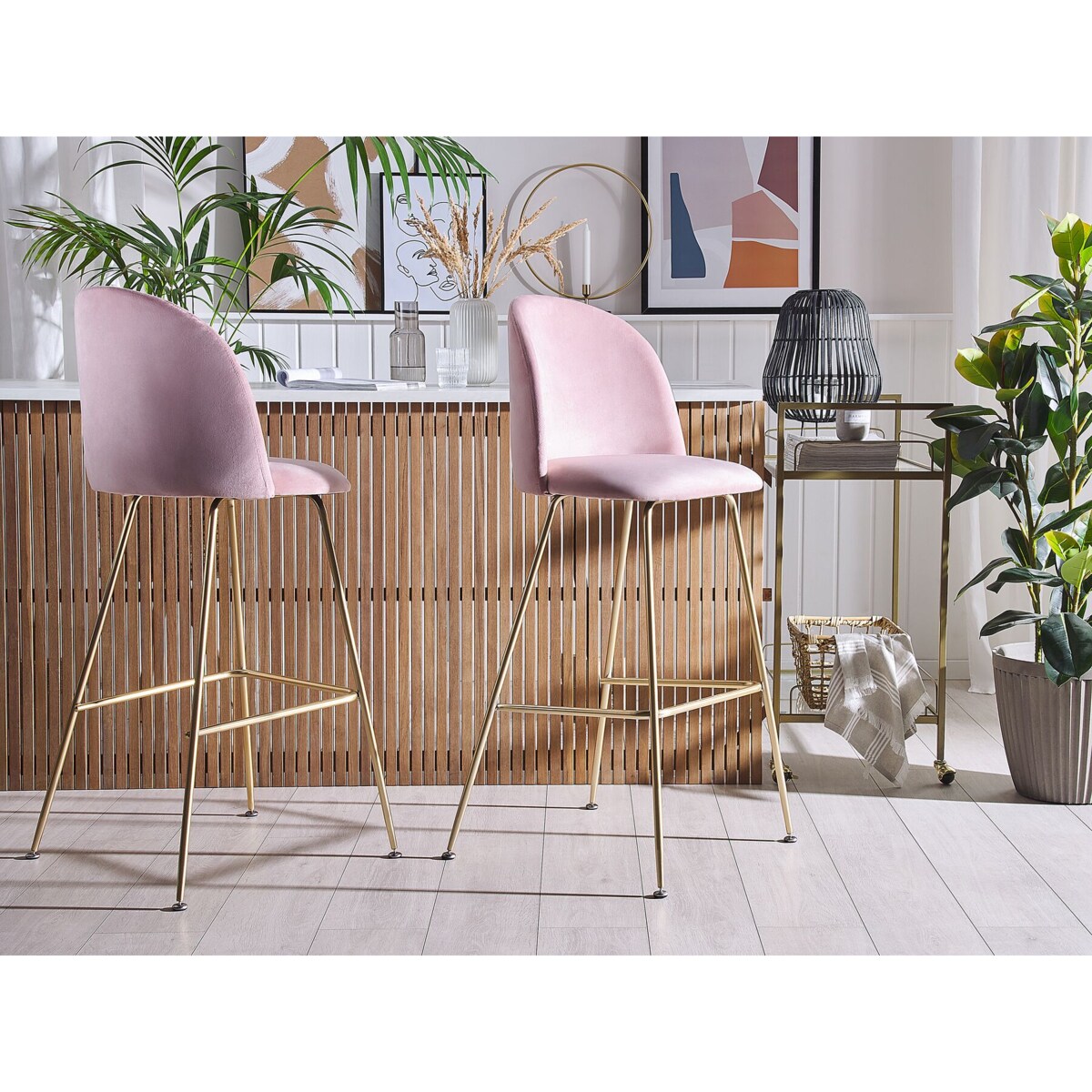 Zestaw 2 krzeseł barowych welurowy różowy ARCOLA