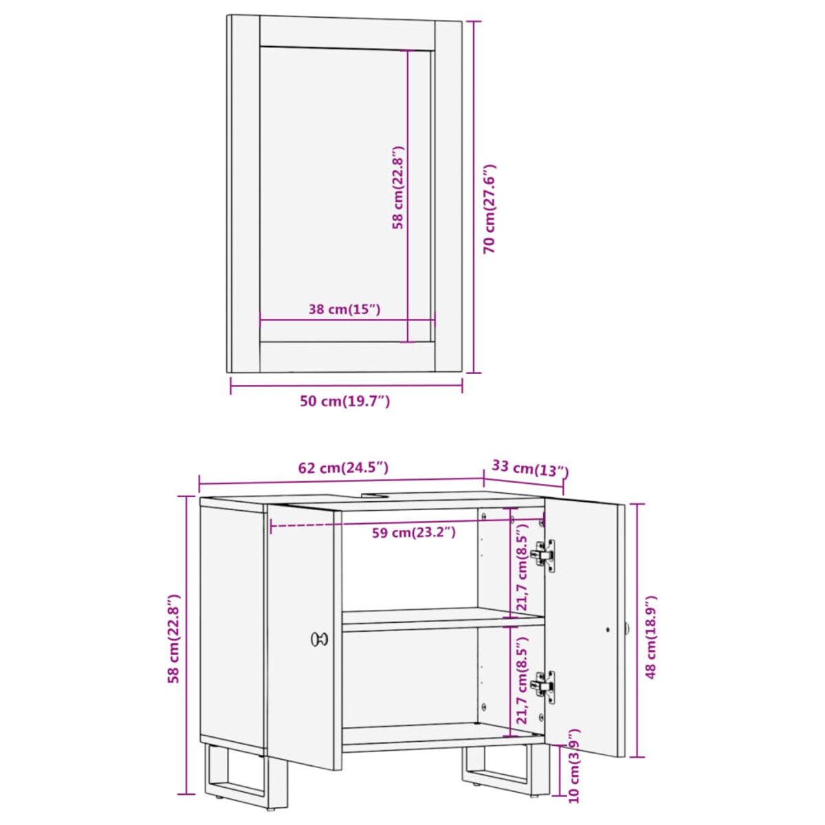 vidaXL 2-cz. zestaw mebli łazienkowych, brązowo-czarny, drewno mango