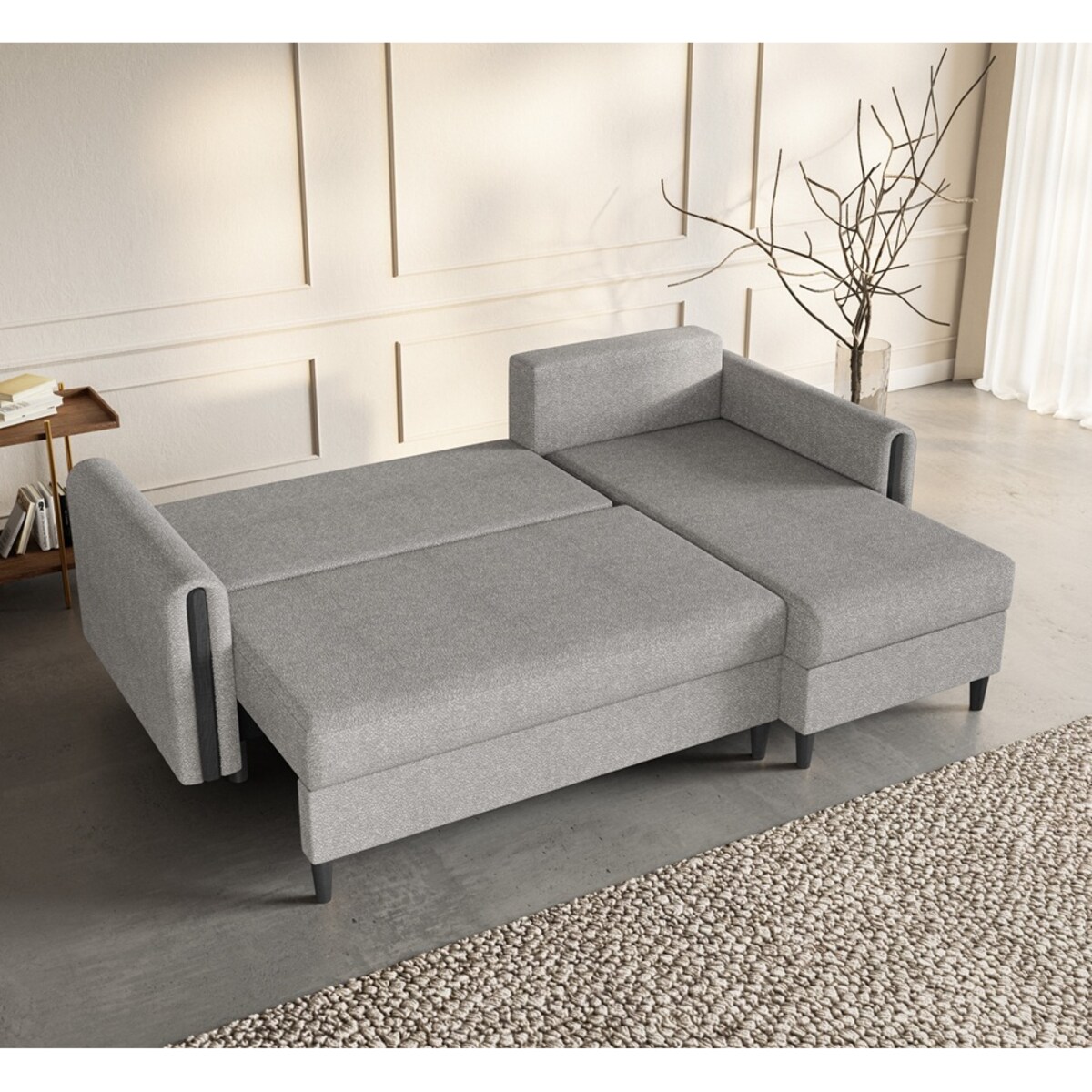 Narożnik GALOS z funkcją spania- szary- prawostronny