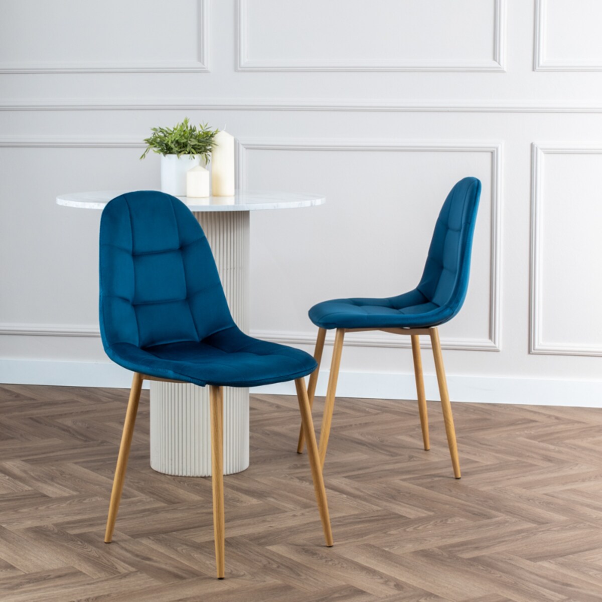 Krzesło tapicerowane do salonu jadalni welurowe granatowe pikowane