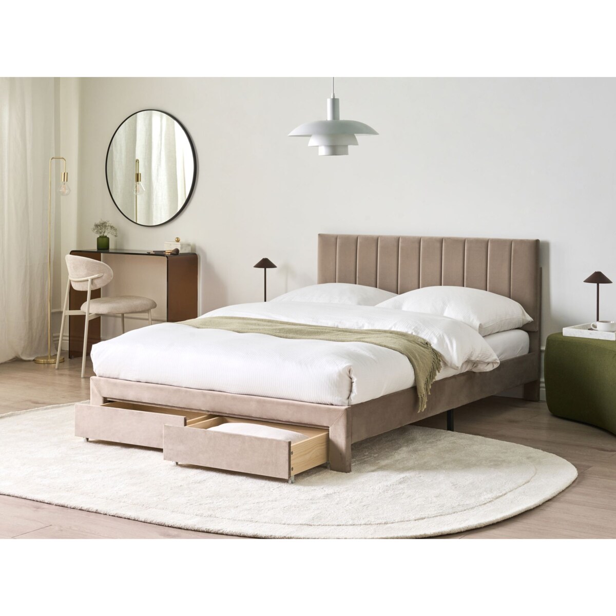 Łóżko z szufladami Welur LONZAC 140 x 200 cm Beżowoszary