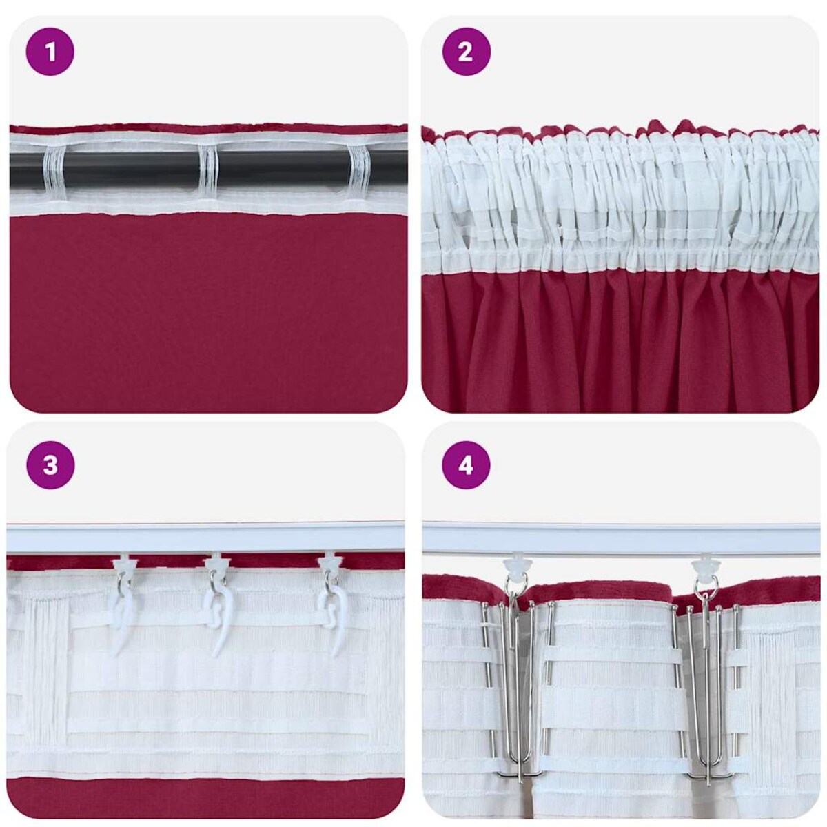 vidaXL Zasłona z zasłonami 2 pcs czerwone wino 225 x 140 cm Aksamit