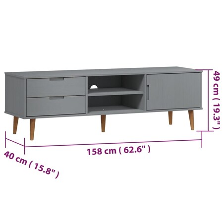 vidaXL Szafka TV MOLDE, szara, 158x40x49 cm, lite drewno sosnowe
