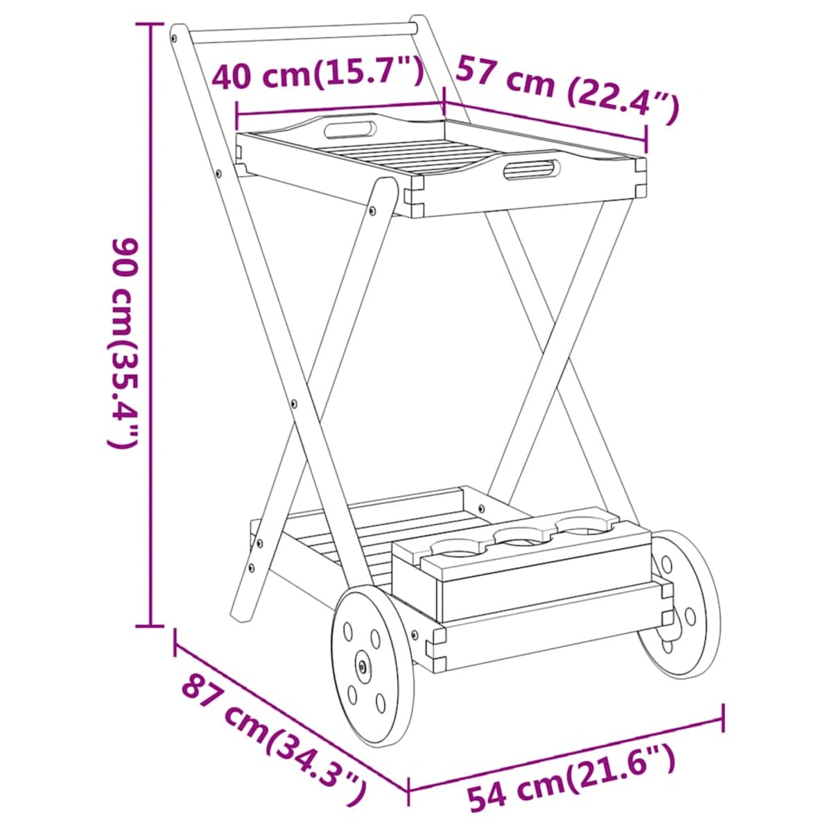 vidaXL Wózek kuchenny, 54x87x90 cm, lite drewno akacjowe