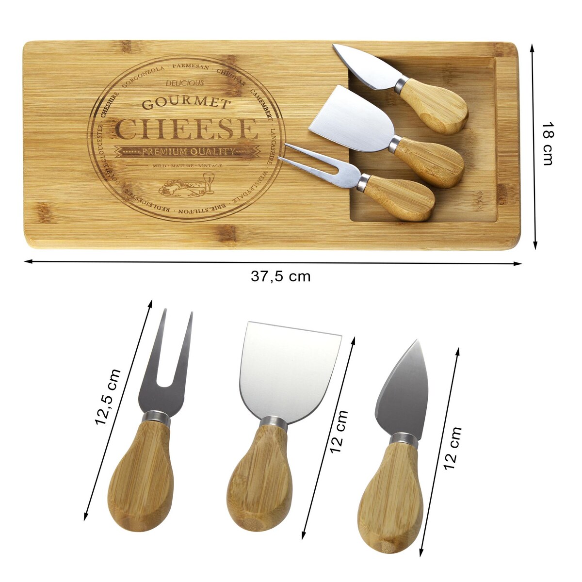 Bambusowa deska do serów i przekąsek + 3 noże