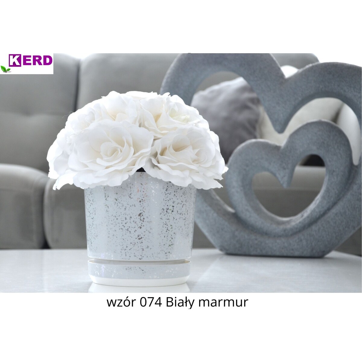 12 cm wzór BIAŁY MARMUR Doniczka z podstawką piękne lustrzane drobinki srebrne elementy elegancka