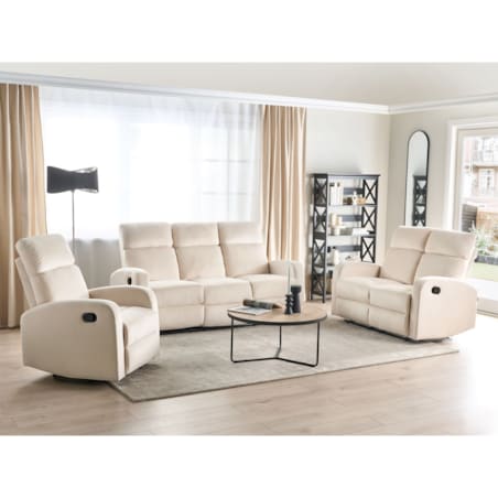 Komplet wypoczynkowy z manualną funkcją relaksu 6-osobowy welurowy biały VERDAL