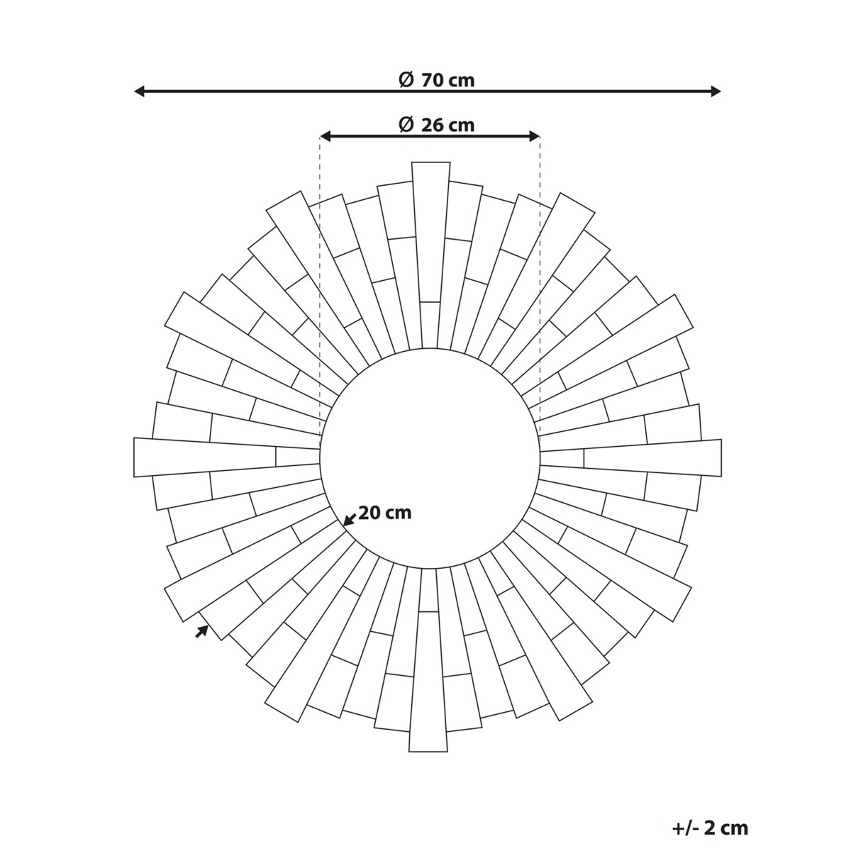 Lustro ścienne słońce ø 70 cm srebrne VIRE