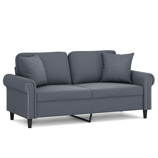 vidaXL 2-osobowa sofa z poduszkami, ciemnoszara, 140 cm, aksamit