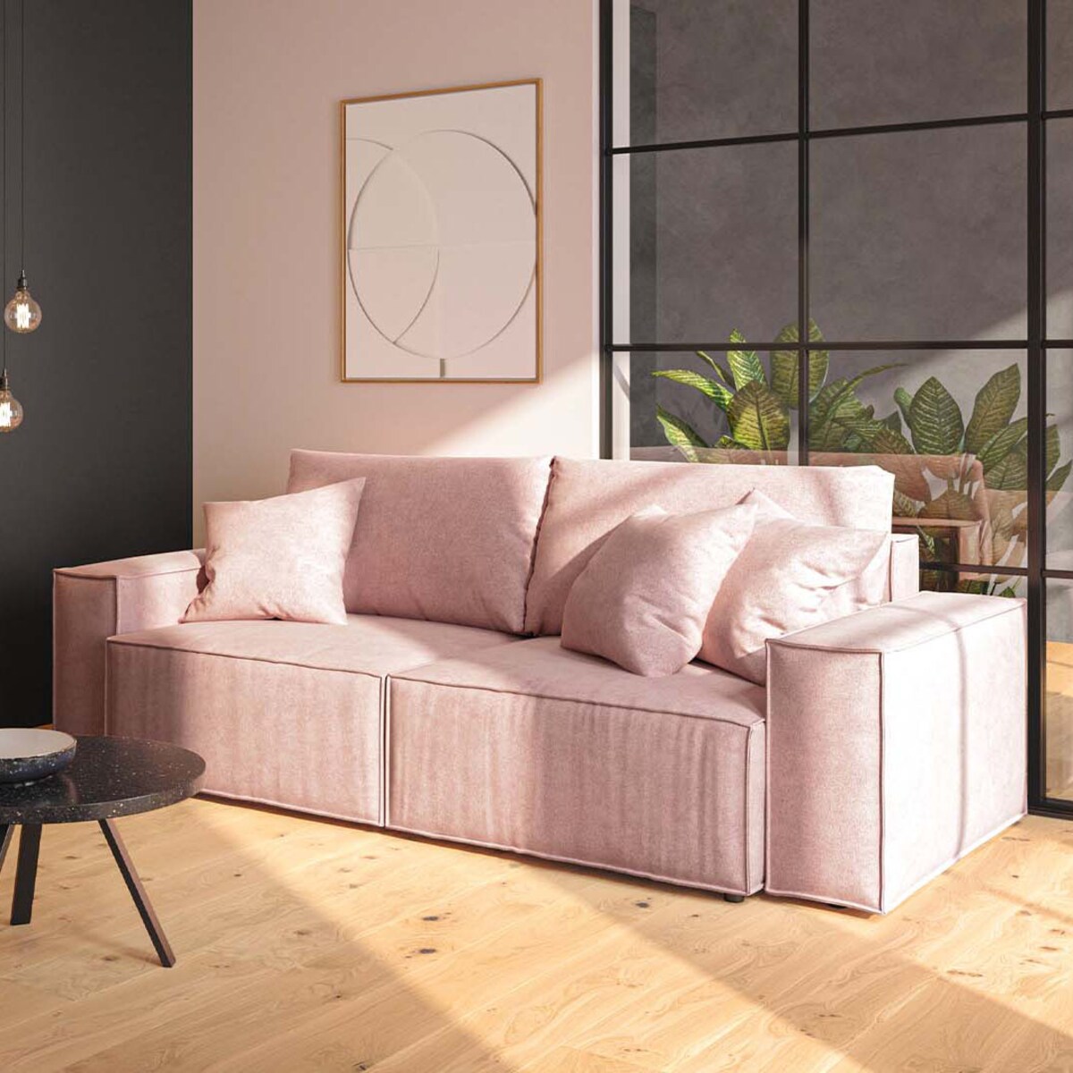 Melow 3-osobowa rozkładana sofa - różowa