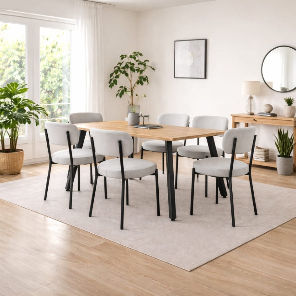Stół prostokątny z falowaną krawędzią loft 150x90 Gustavo, jasne drewno, czarne metalowe nogi