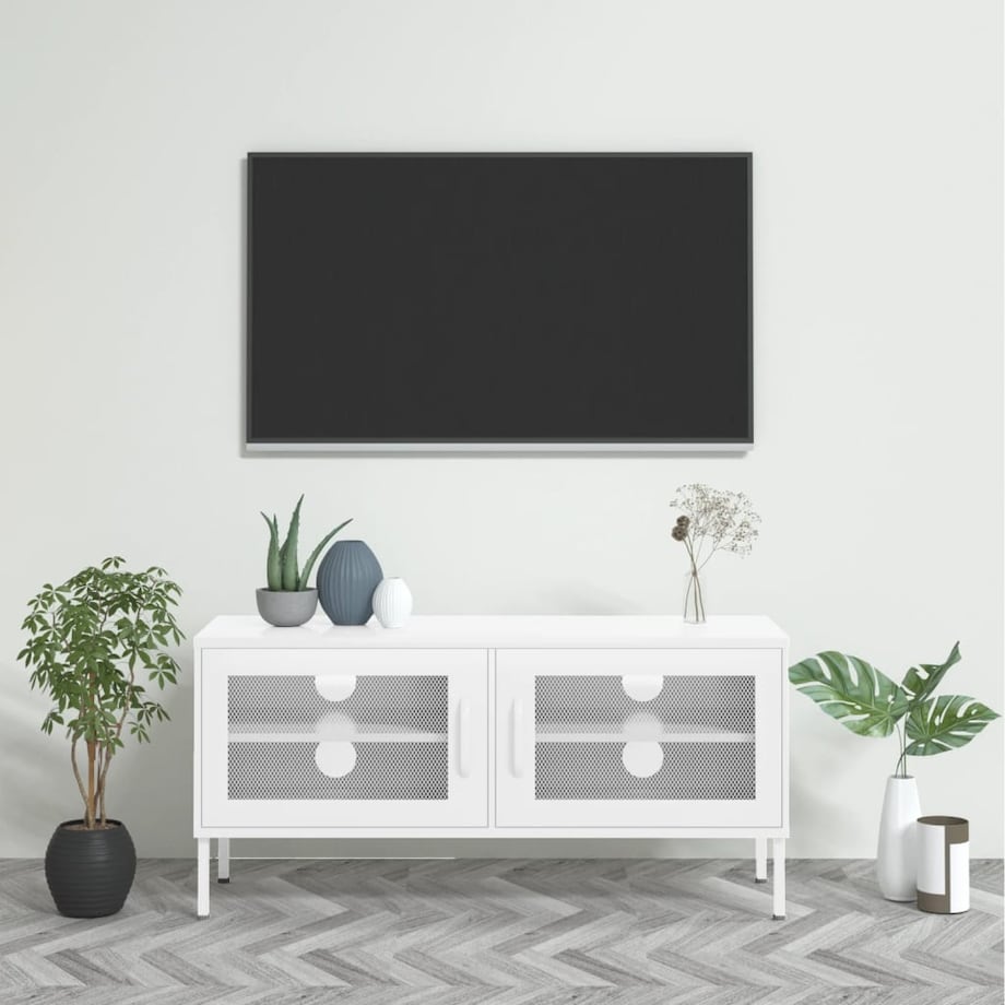 vidaXL Szafka pod telewizor, biała, 105x35x50 cm, stalowa
