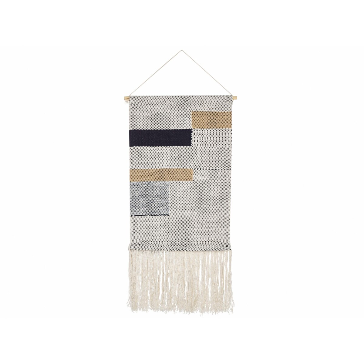 Dekoracja ścienna z frędzlami bawełniana beżowo-czarna HANGU