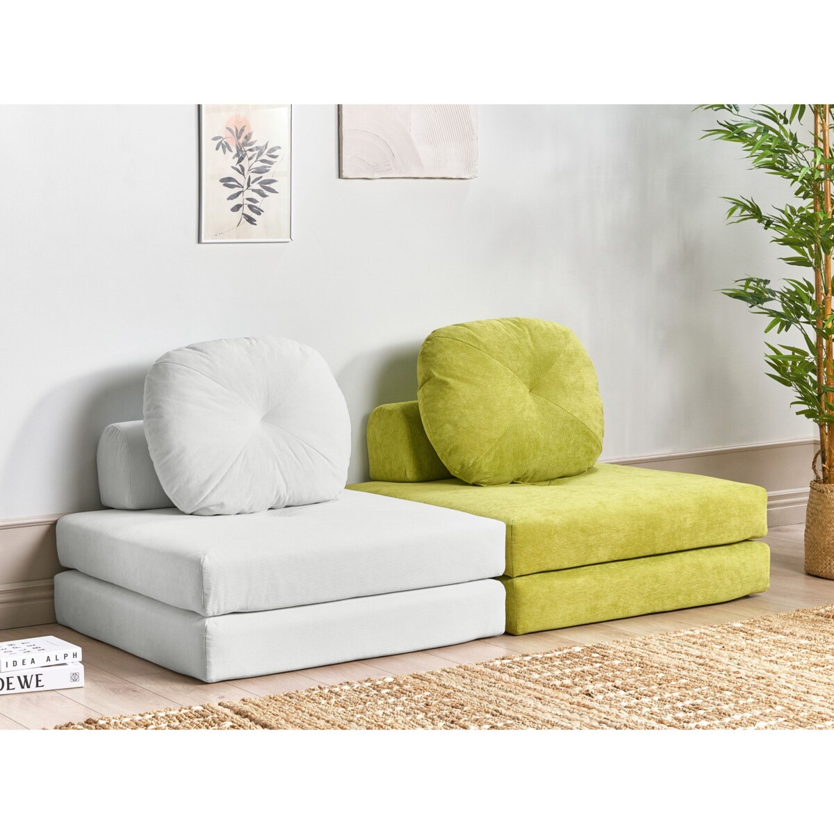 Sofa rozkładana jednoosobowa sztruksowa biała OLDEN