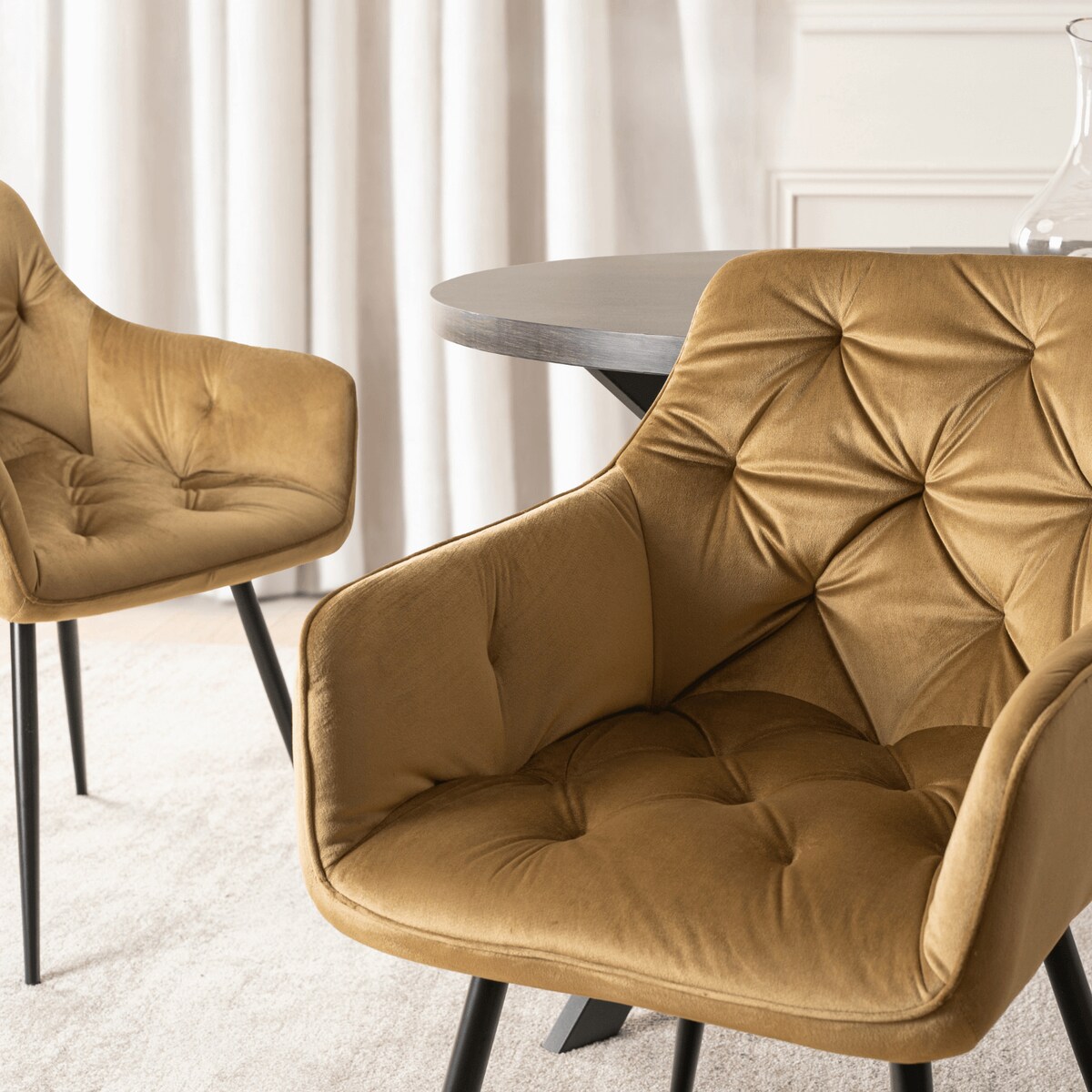 Krzesło Tapicerowane Welurowe Pikowane Do Salonu Musztardowy MODESTO