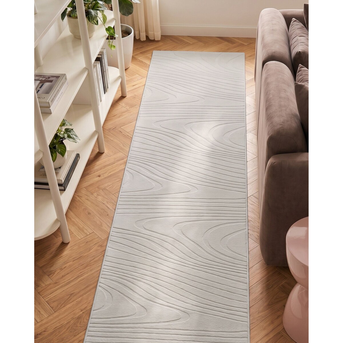 Dywan ze sztucznego futra ONTAKE Złamana biel 80 x 300 cm