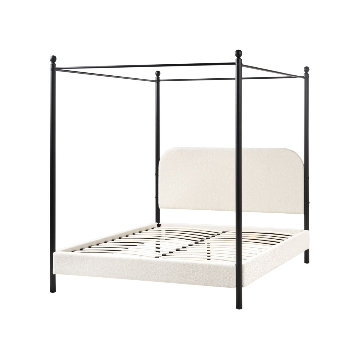 Łóżko z baldachimem Boucle DANNEMOIS 140 x 200 cm Złamana biel