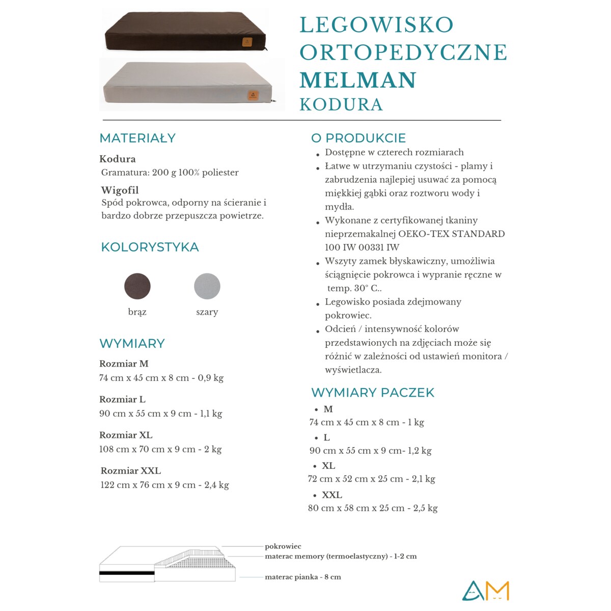 Animood Legowisko ortopedyczne Melman rozmiar: XXL, kolor: brązowy, materiał: kodura