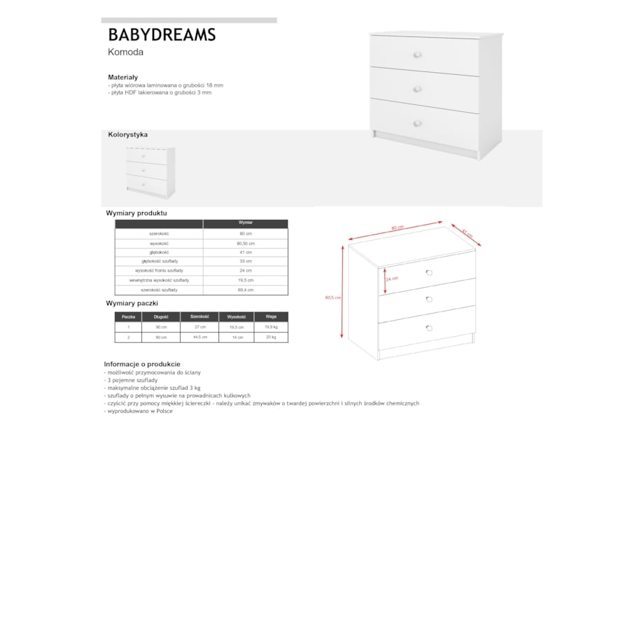 Komoda babydreams biała bez wzoru