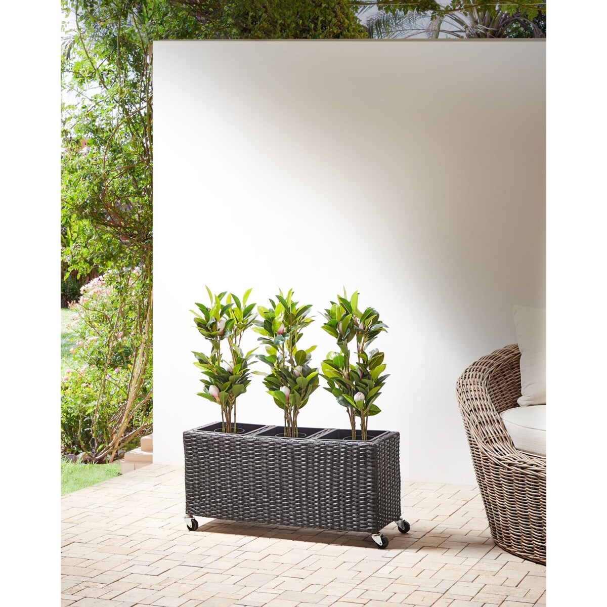 Donica na kółkach z technorattanu czarna BELLIS