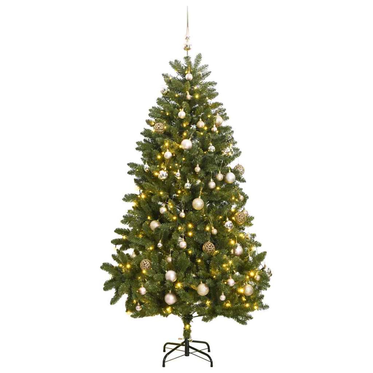 vidaXL Sztuczna choinka na zawiasach, 300 lampek LED i bombki, 270 cm