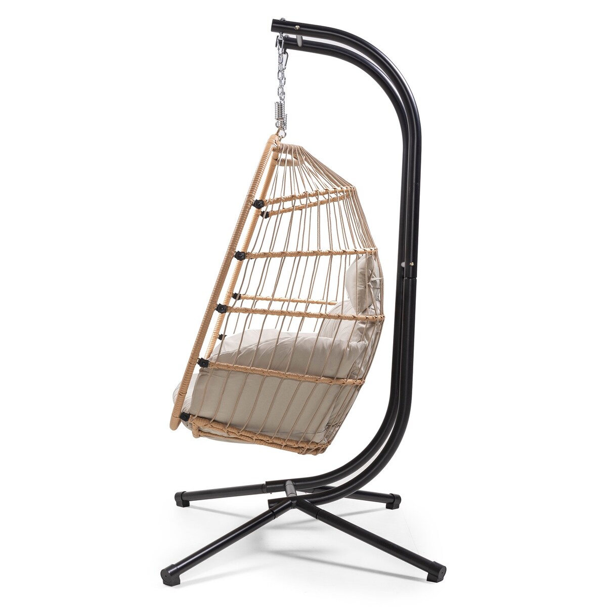 Fotel wiszący kokon, technorattanowy, kremowy, podwójny Hasi