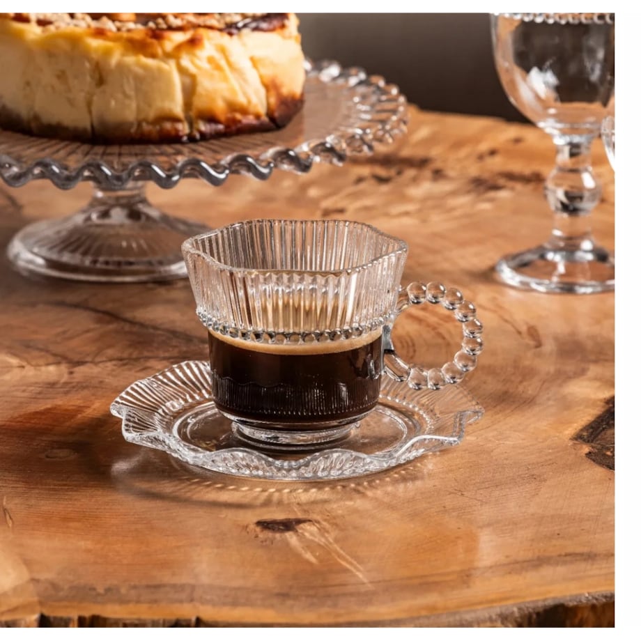 KOMPLET Filiżanka do kawy herbaty ze spodkiem szklana 6x 200 ml WZOREK