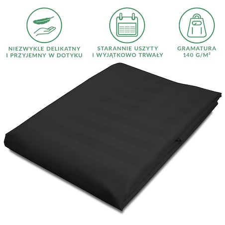 Prześcieradło bambusowe satyna bawełniana 160x240 Bamboo paski, czarne