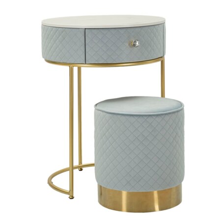Toaletka z taboretem Nightstand Dressing Vellit, zestaw 2 szt., zestaw do makijażu, styl glamour, Mauro Ferretti