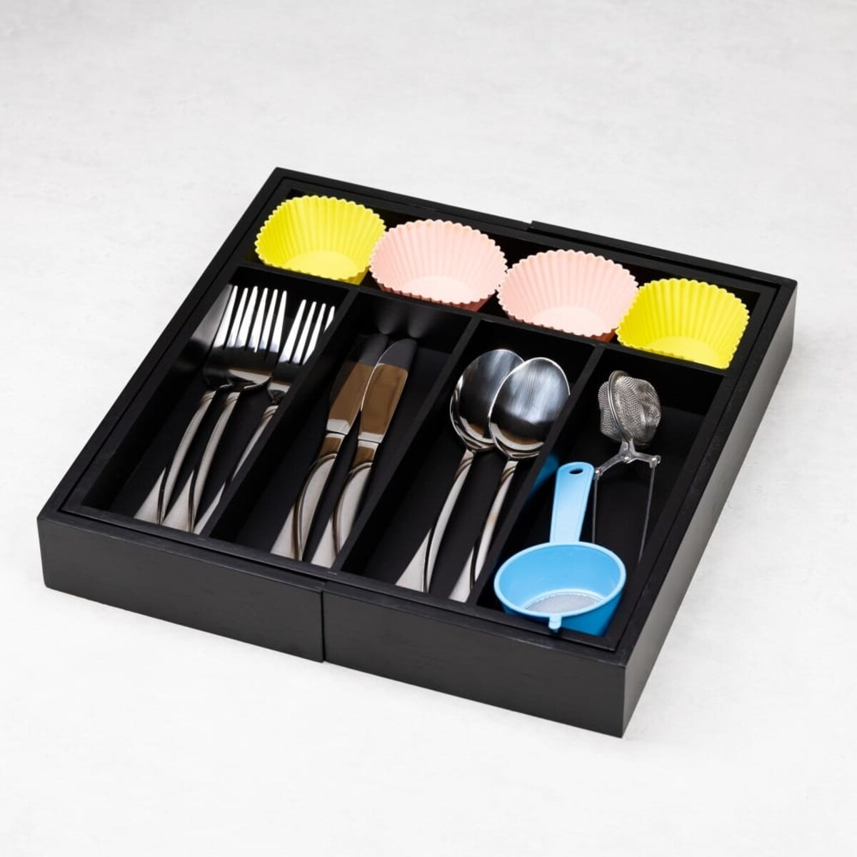 Wkład organizer do szuflady na sztućce rozsuwany 52/31x31cm czarny KINGHOFF