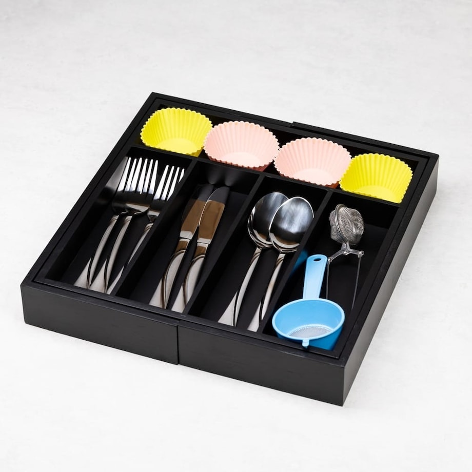 Wkład organizer do szuflady na sztućce rozsuwany 52/31x31cm czarny KINGHOFF