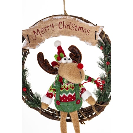Dekoracja - figurka renifer w kole w zielonym ubranku 47x33x10 cm