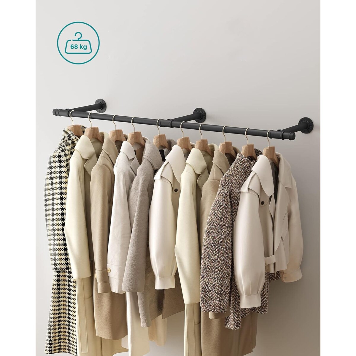 Wieszak Drążek Ścienny 170X30,4X7 Cm Czarny